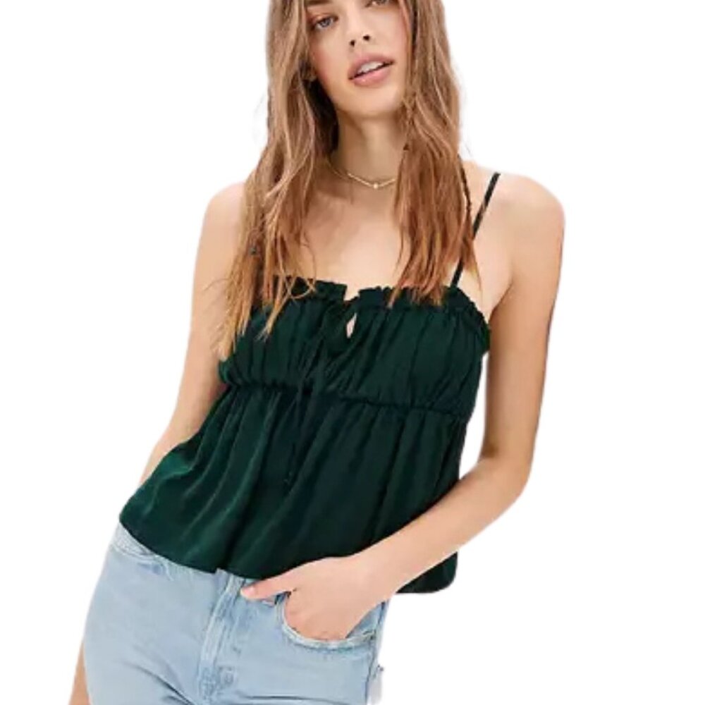 American Eagle Green Ruffle Tie Front Cami Top – XL
